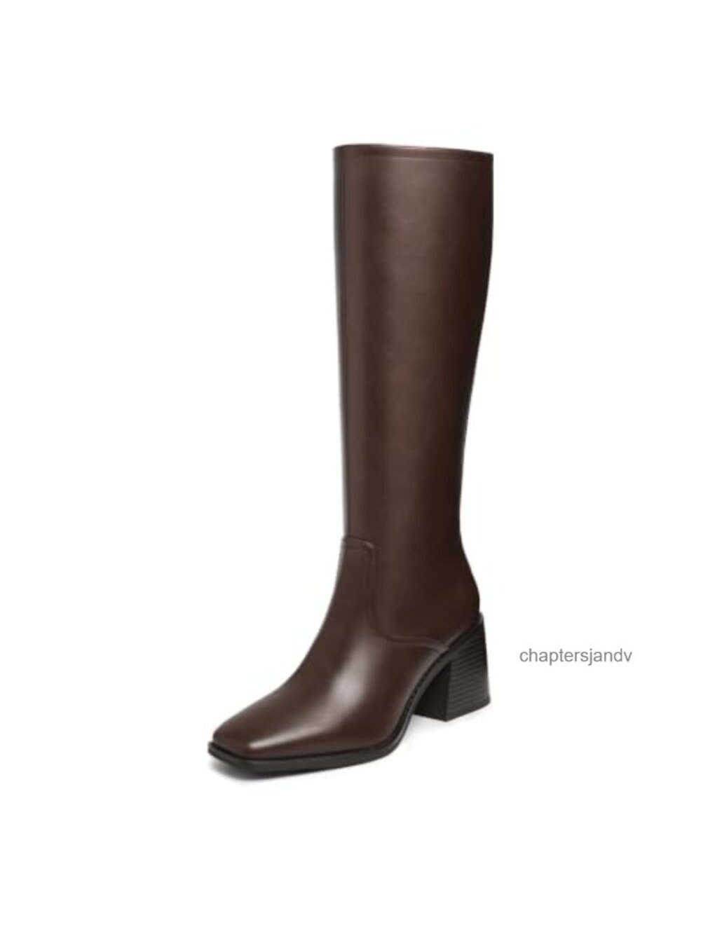 Square Toe Knee High Boots Chunky Heel Faux Leather Tall Boots - Picture 1 of 6